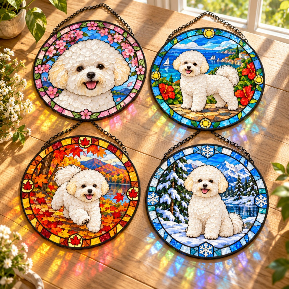 Stained Glass Suncatcher Set of 4 - Bichon Frise