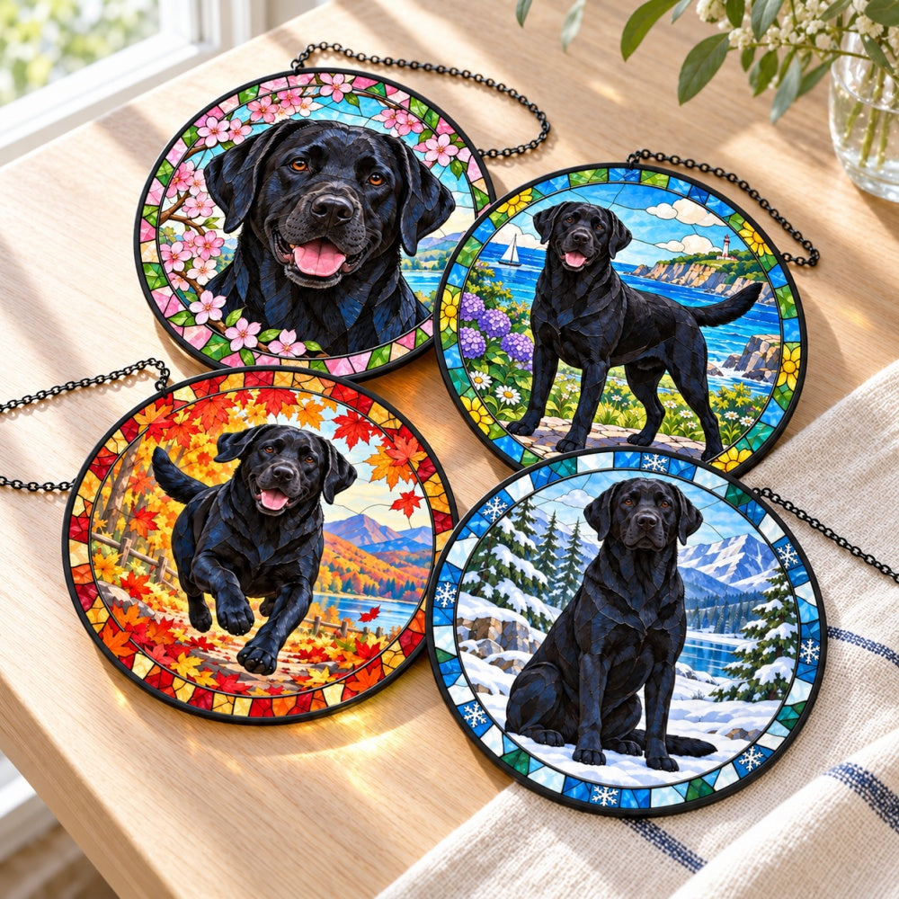 Stained Glass Suncatcher Set of 4 - Black Labrador