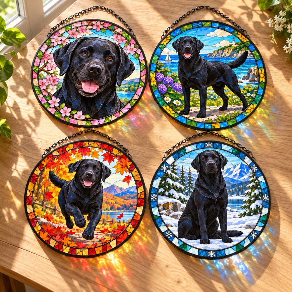 Stained Glass Suncatcher Set of 4 - Black Labrador