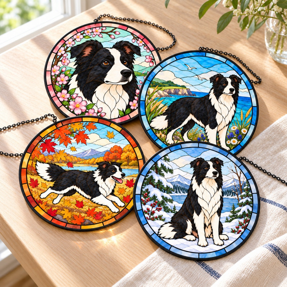 Stained Glass Suncatcher Set of 4 - Border Collie