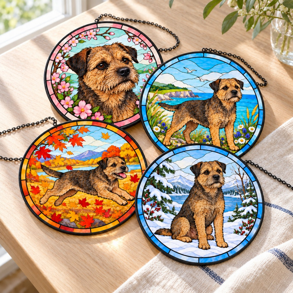Stained Glass Suncatcher Set of 4 - Border Terrier
