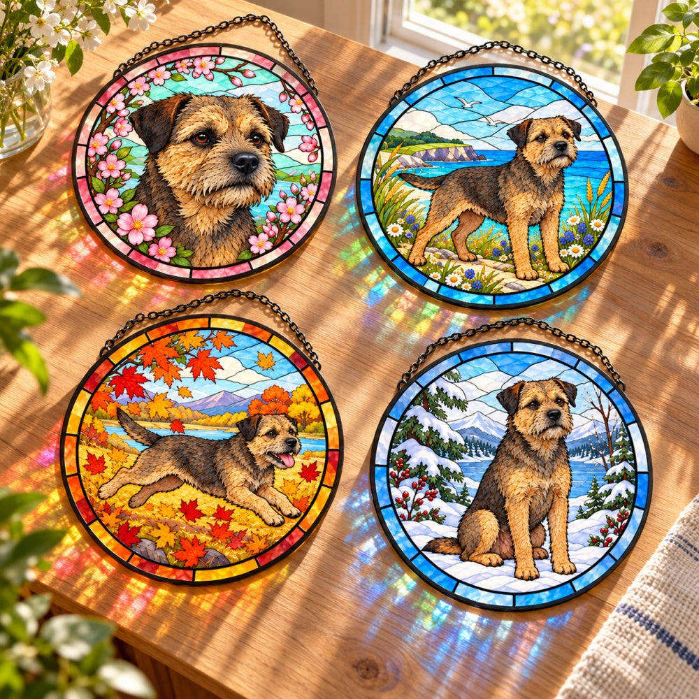 Stained Glass Suncatcher Set of 4 - Border Terrier