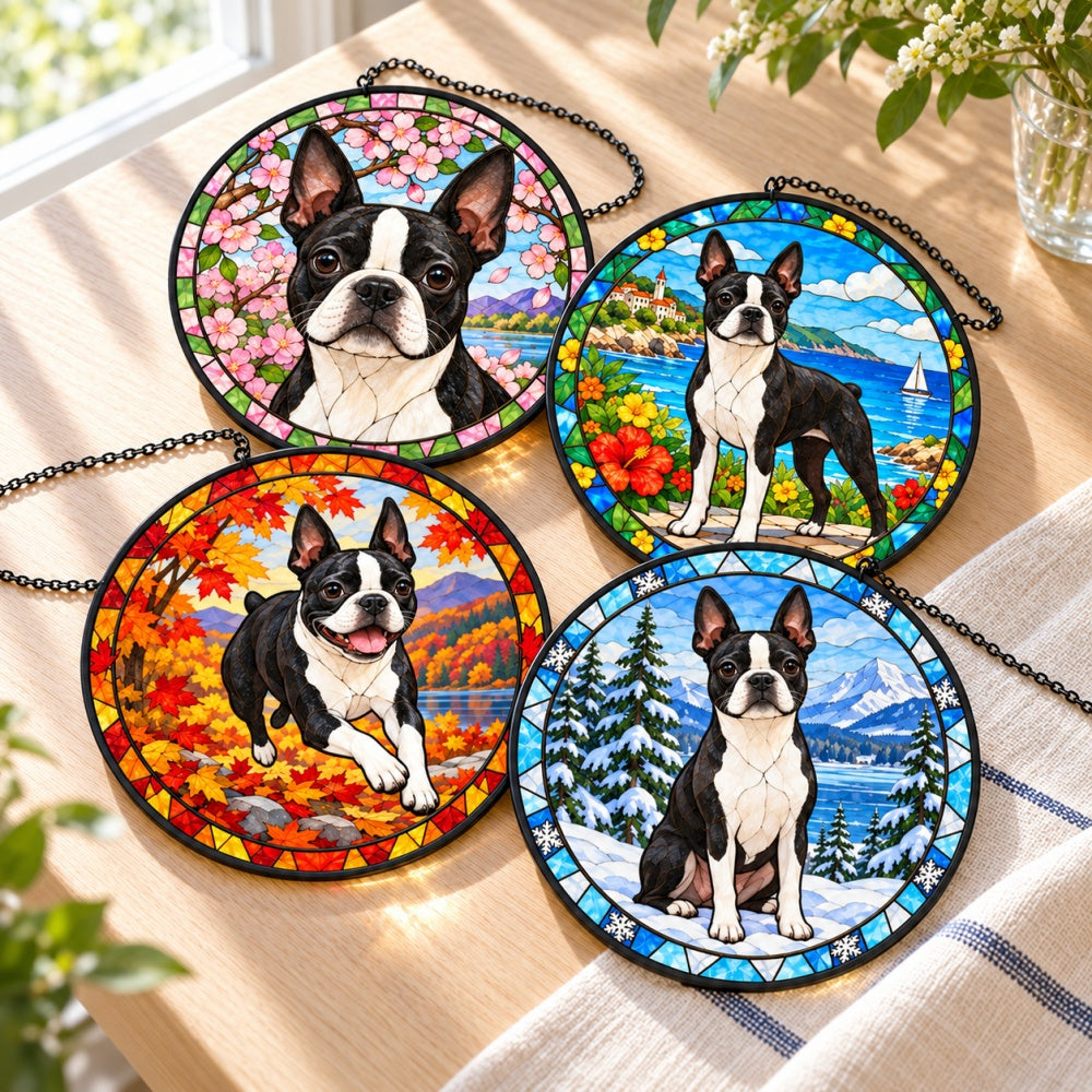 Stained Glass Suncatcher Set of 4 - Boston Terrier