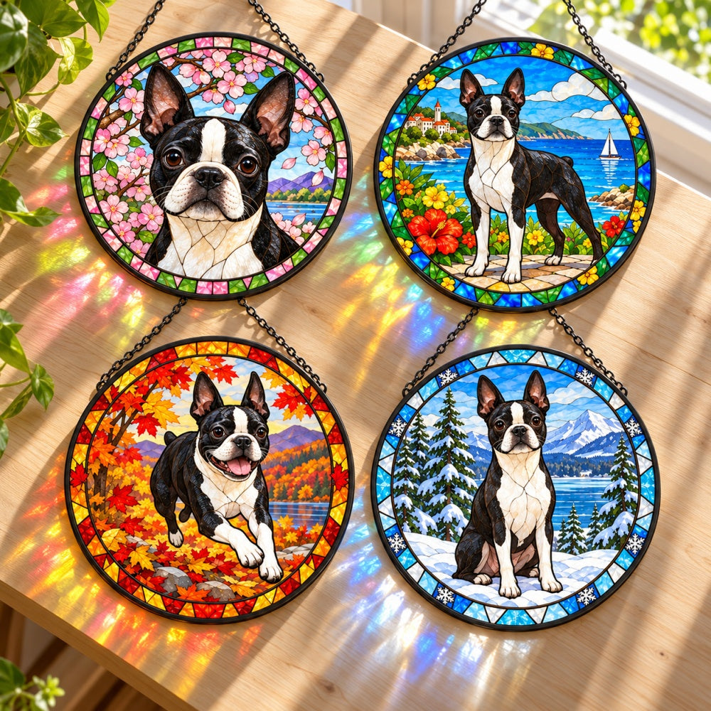 Stained Glass Suncatcher Set of 4 - Boston Terrier