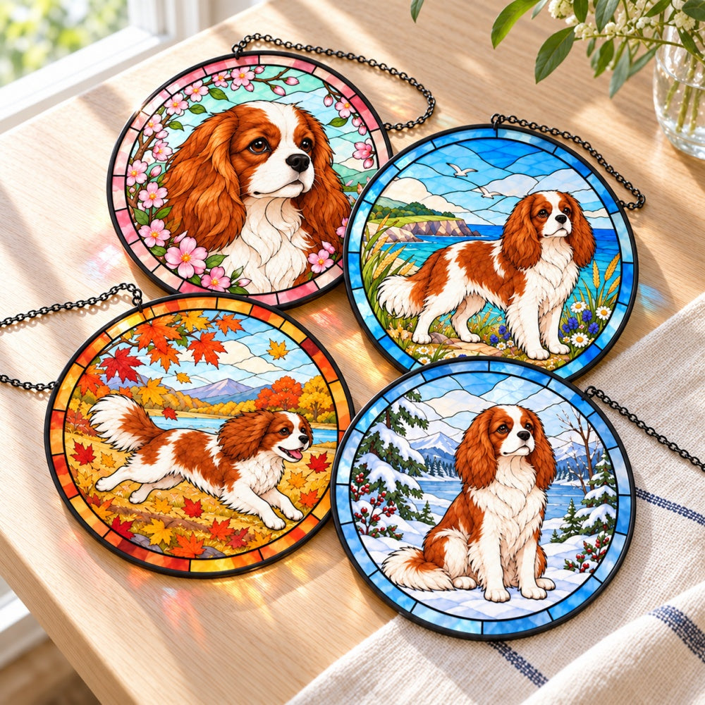 Stained Glass Suncatcher Set of 4 - Cavalier King Charles Spaniel