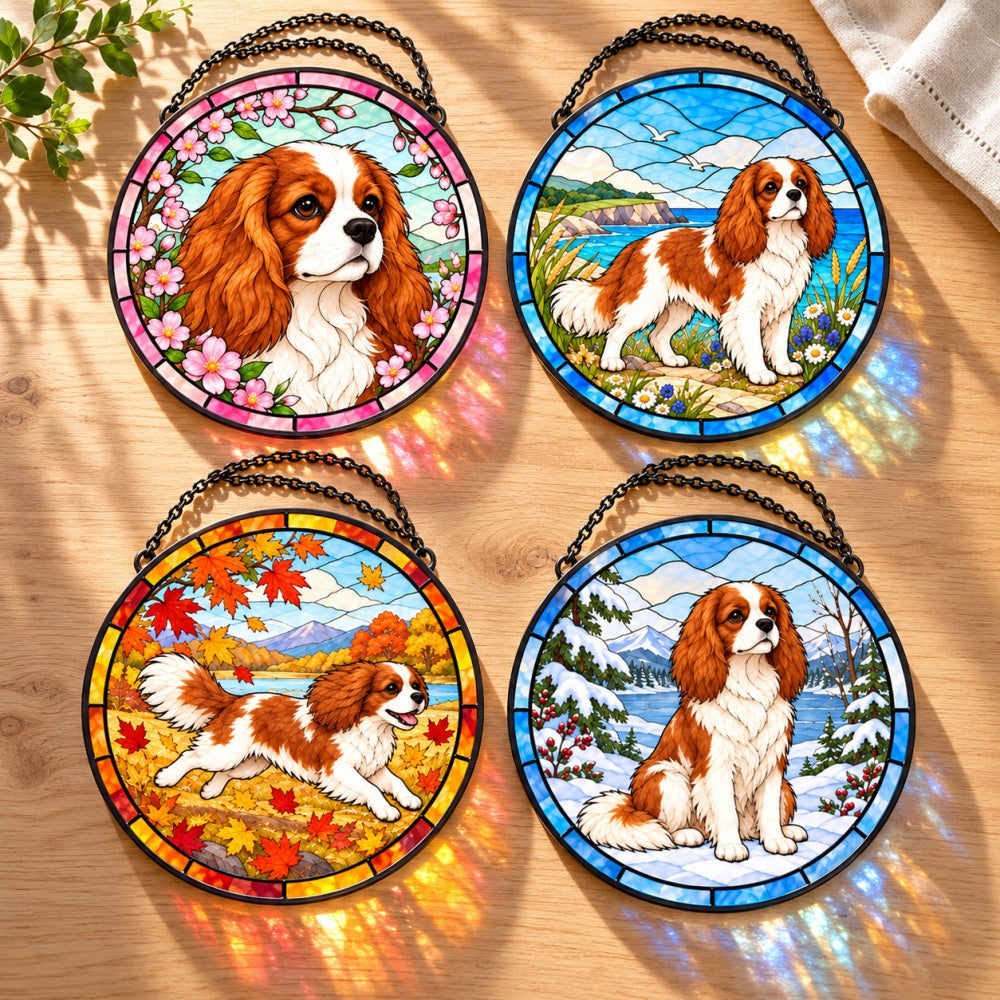 Stained Glass Suncatcher Set of 4 - Cavalier King Charles Spaniel