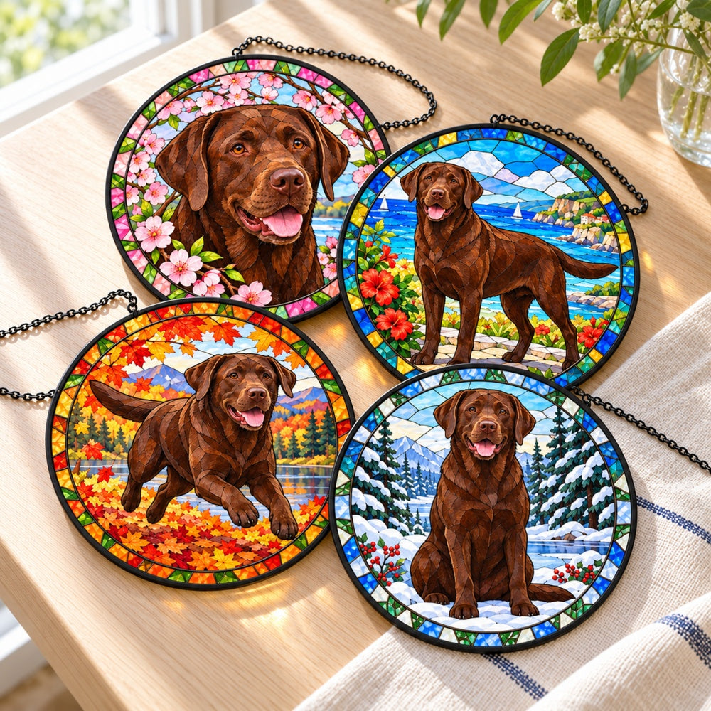 Stained Glass Suncatcher Set of 4 - Chocolate Labrador