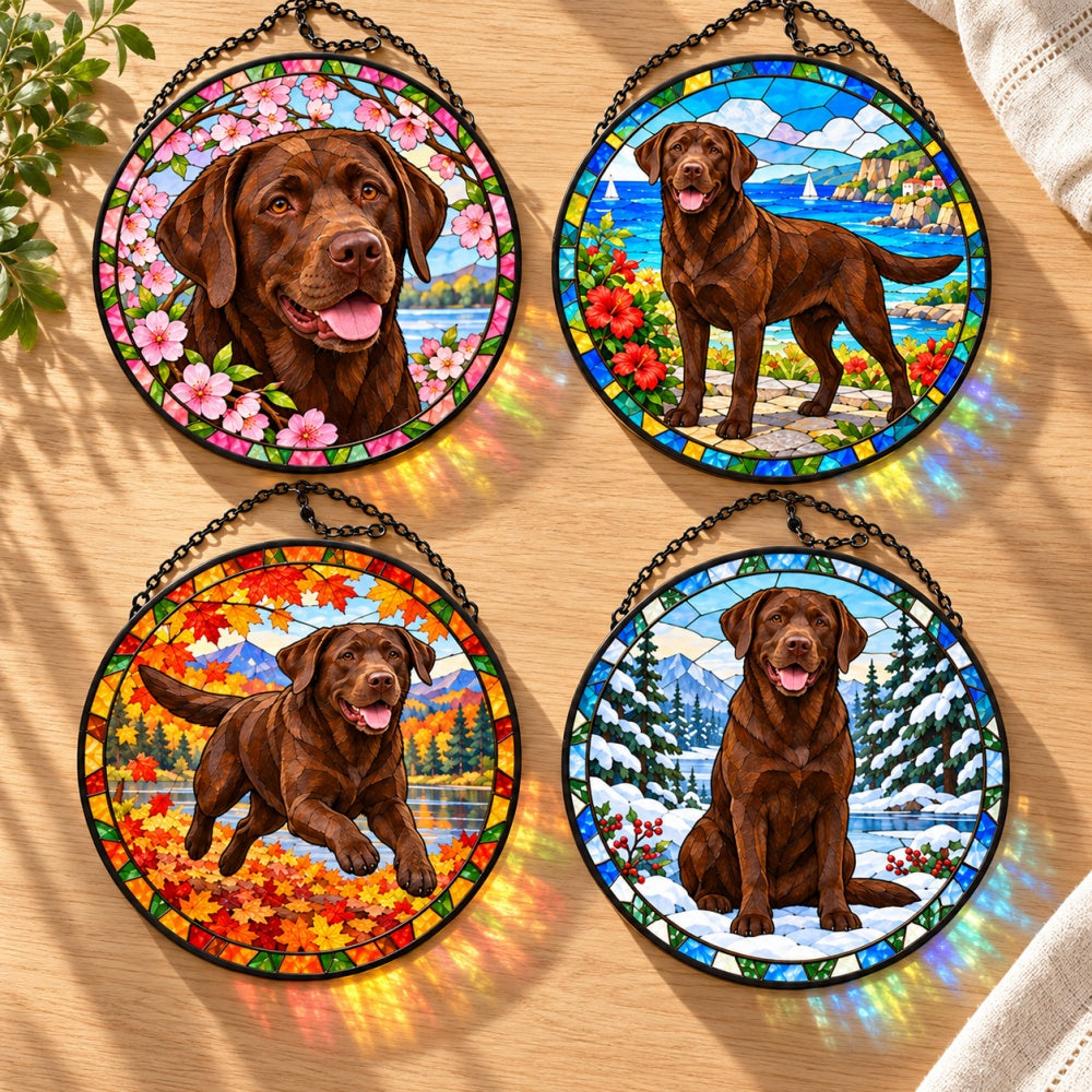 Stained Glass Suncatcher Set of 4 - Chocolate Labrador