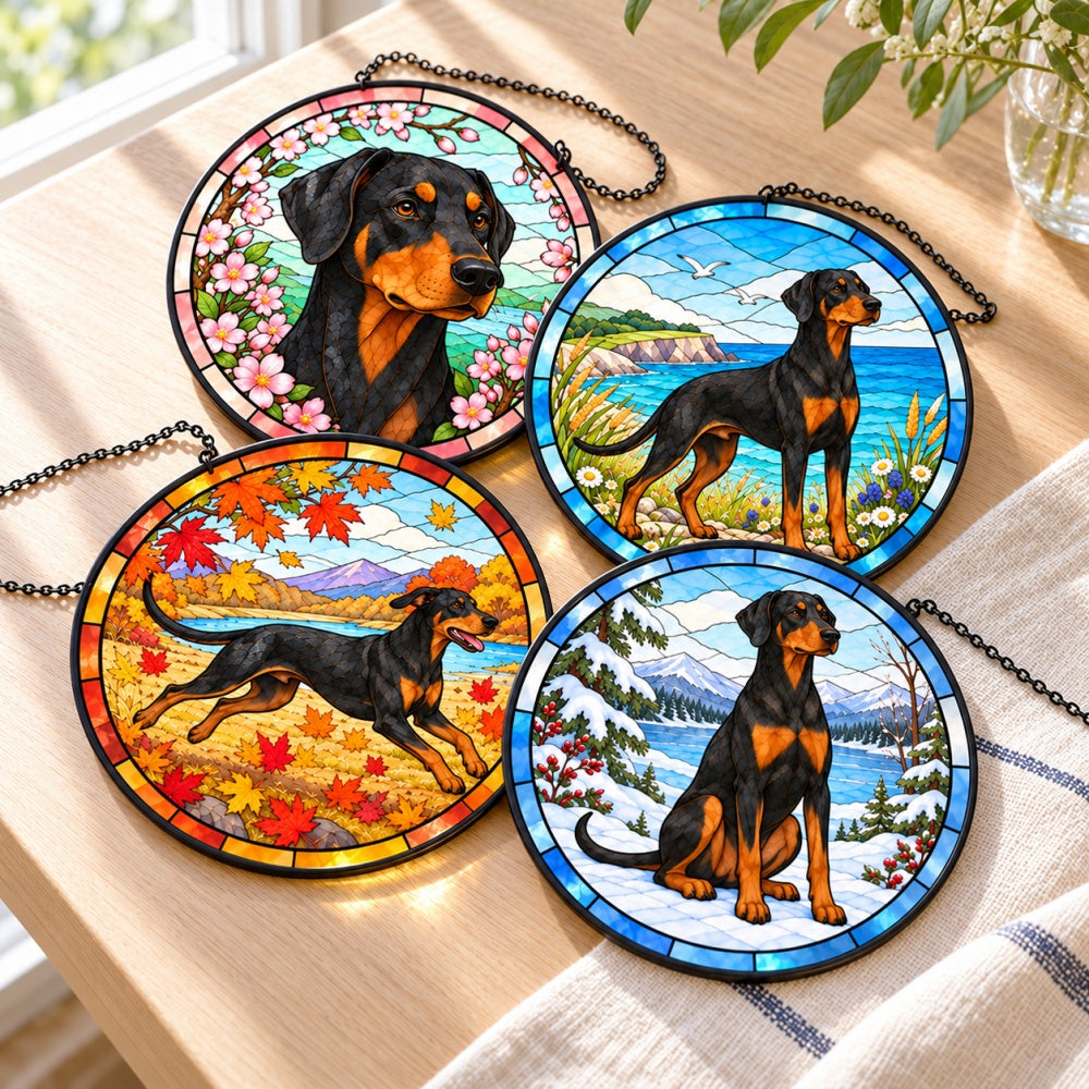 Stained Glass Suncatcher Set of 4 - Doberman Pinscher