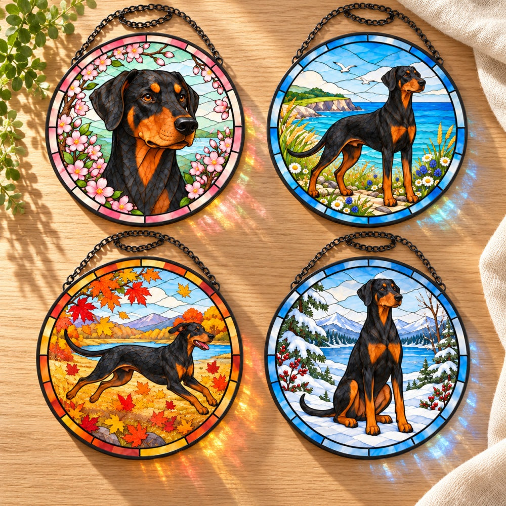 Stained Glass Suncatcher Set of 4 - Doberman Pinscher