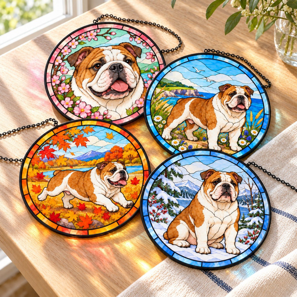 Stained Glass Suncatcher Set of 4 - English Bulldog