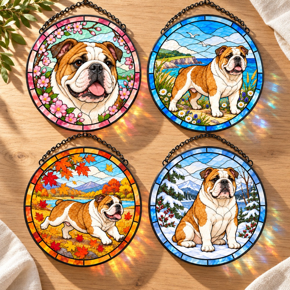 Stained Glass Suncatcher Set of 4 - English Bulldog