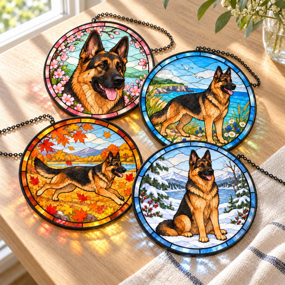 Stained Glass Suncatcher Set of 4 - German Shepherd Dog
