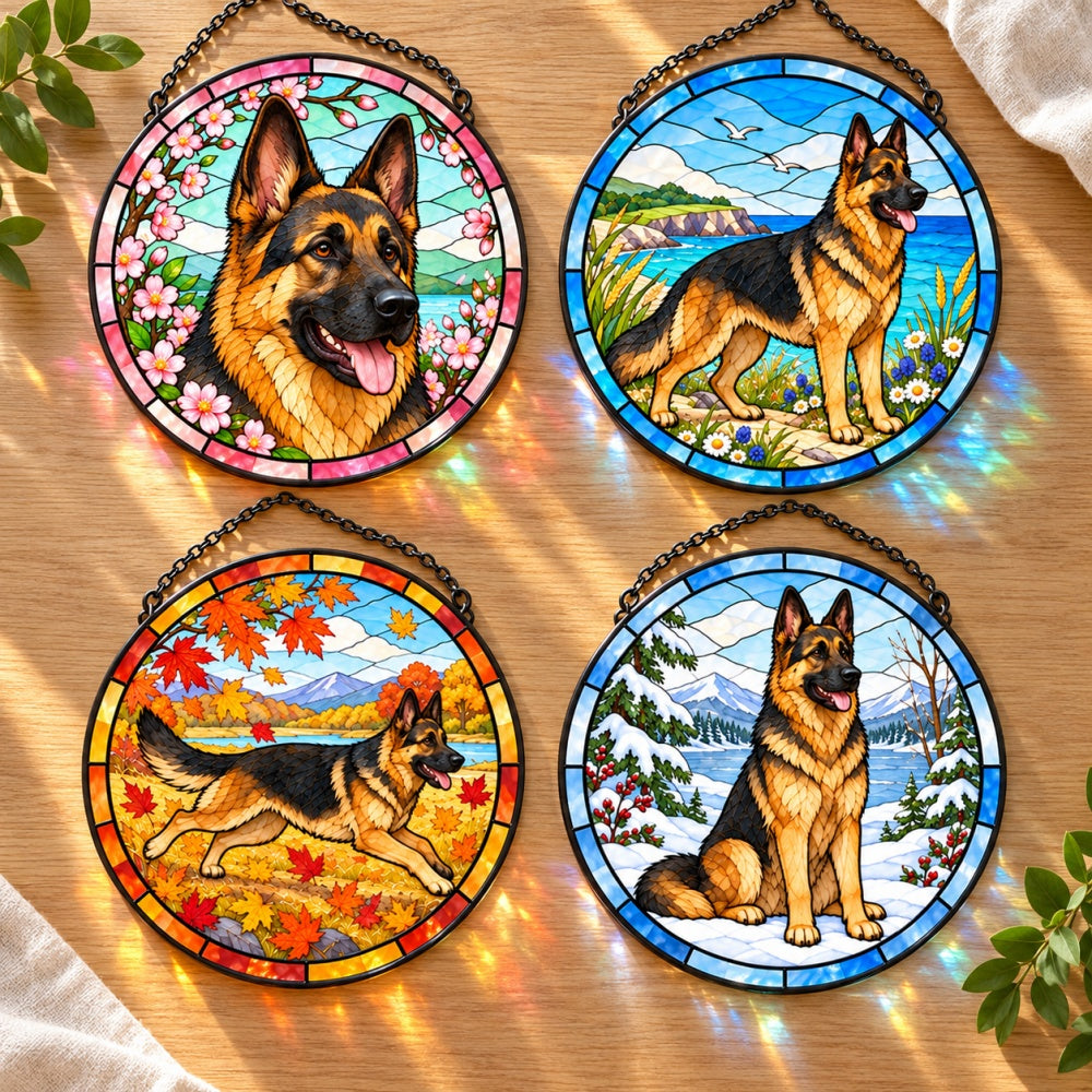 Stained Glass Suncatcher Set of 4 - German Shepherd Dog