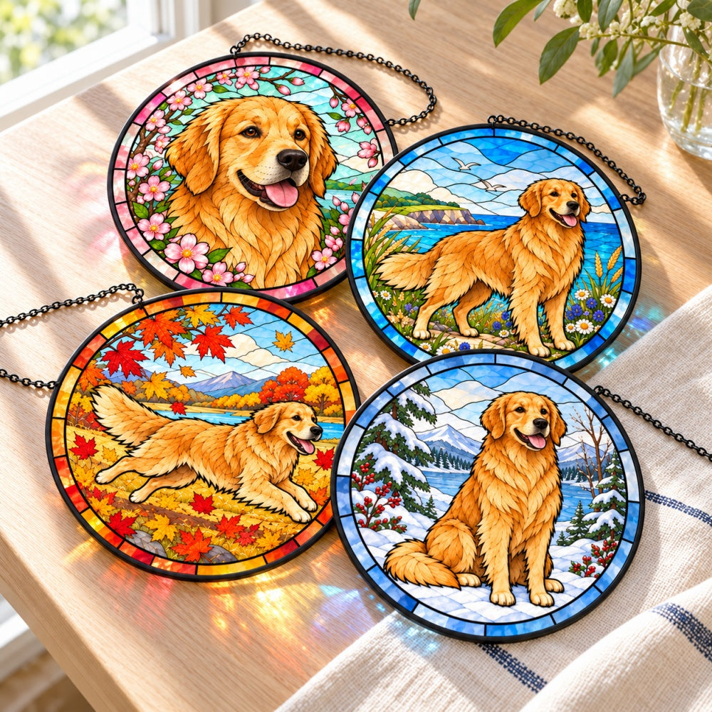 Stained Glass Suncatcher Set of 4 - Golden Retriever