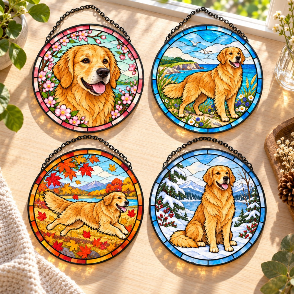 Stained Glass Suncatcher Set of 4 - Golden Retriever