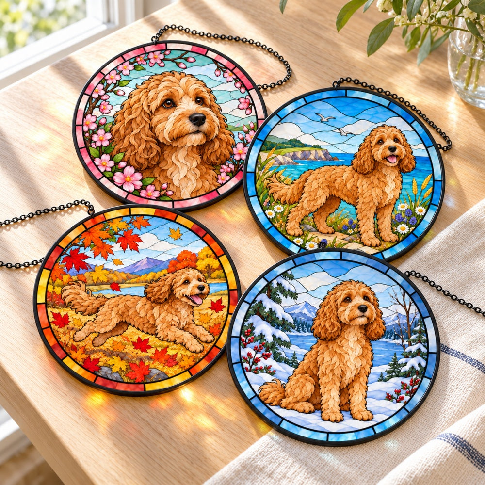 Stained Glass Suncatcher Set of 4 - Goldendoodle