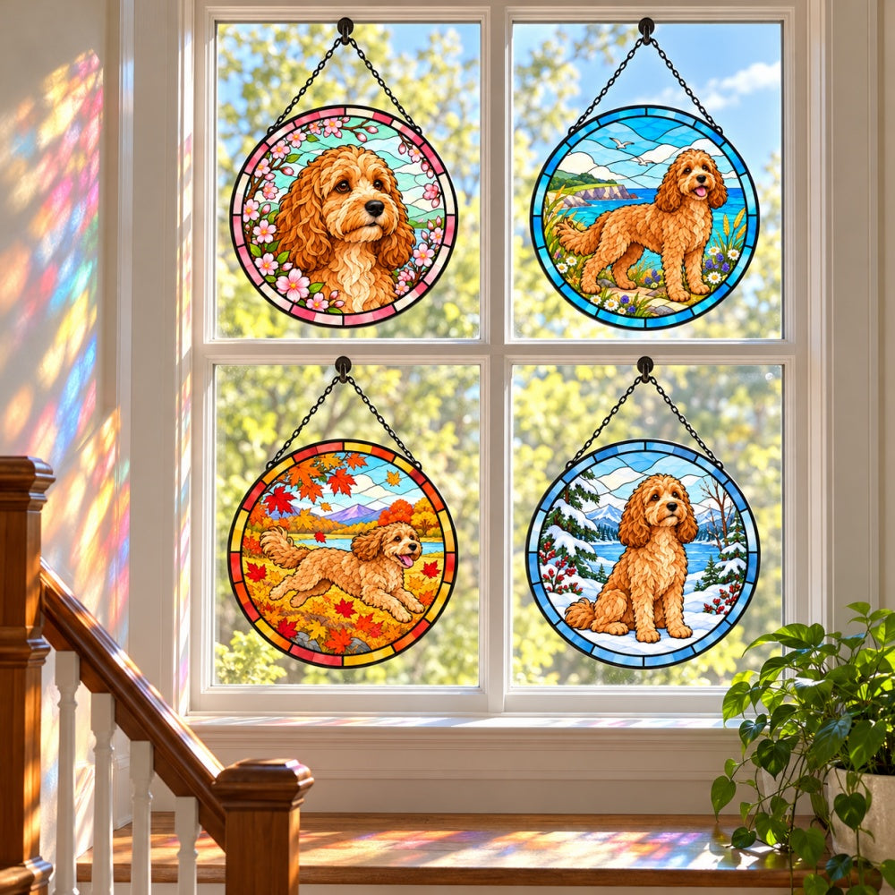 Stained Glass Suncatcher Set of 4 - Goldendoodle
