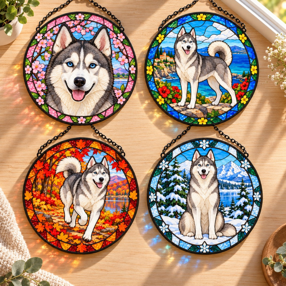 Stained Glass Suncatcher Set of 4 - Husky