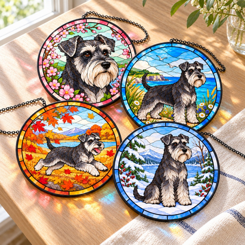 Stained Glass Suncatcher Set of 4 - Miniature Schnauzer
