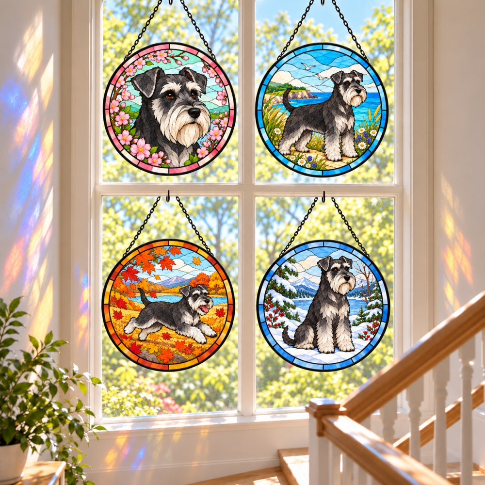 Stained Glass Suncatcher Set of 4 - Miniature Schnauzer