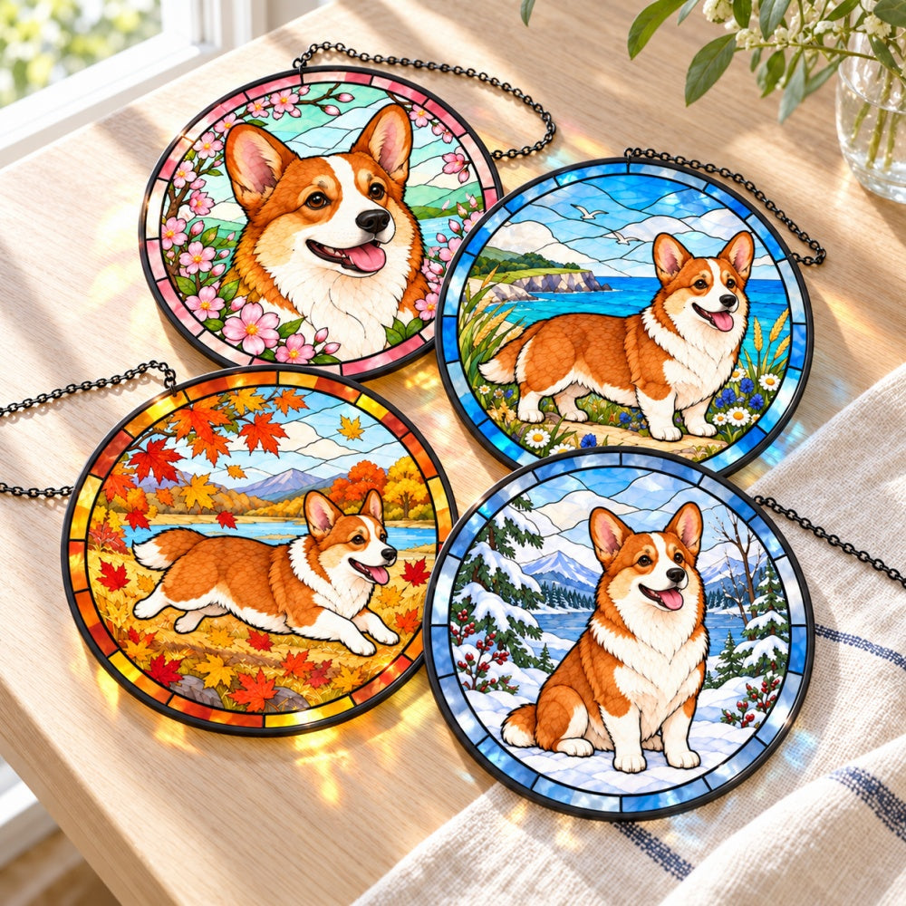 Stained Glass Suncatcher Set of 4 - Pembroke Welsh Corgi