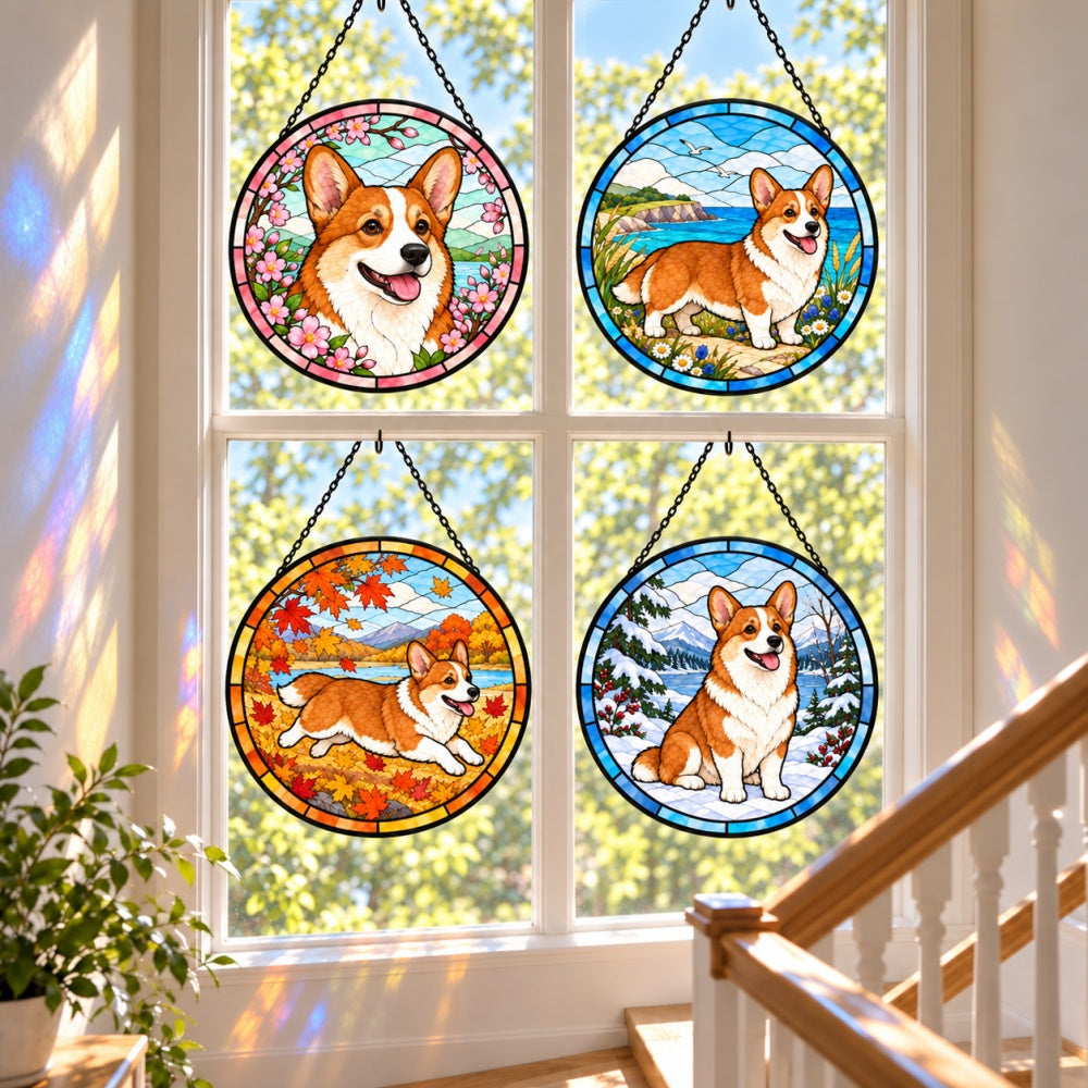 Stained Glass Suncatcher Set of 4 - Pembroke Welsh Corgi