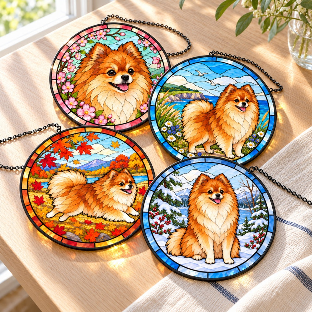 Stained Glass Suncatcher Set of 4 - Pomeranian