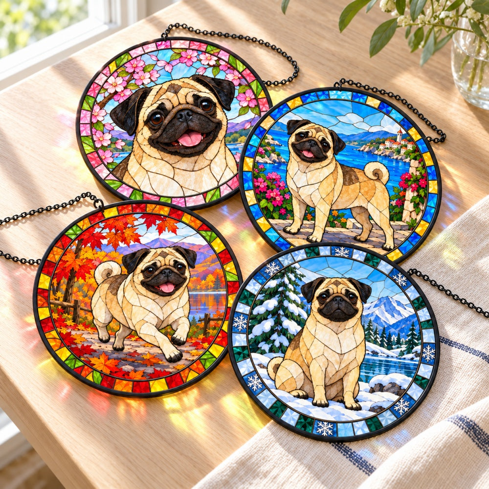 Stained Glass Suncatcher Set of 4 - Pug