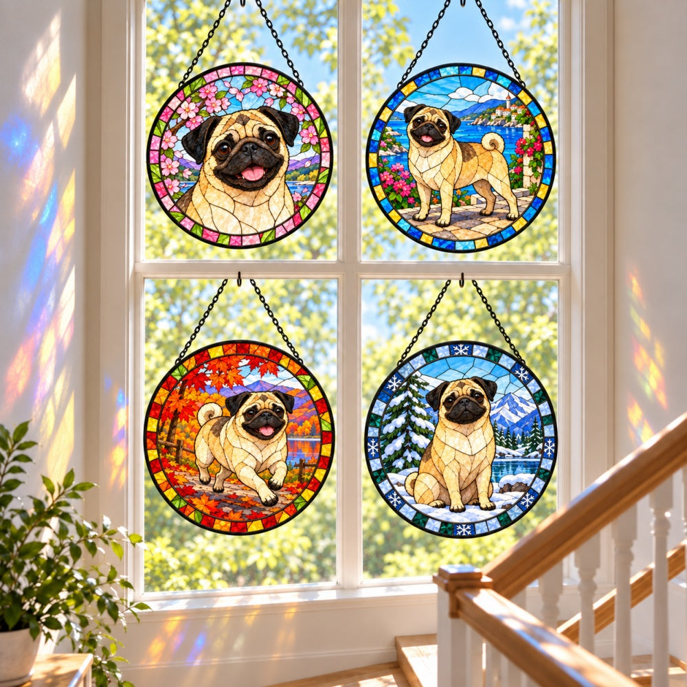 Stained Glass Suncatcher Set of 4 - Pug
