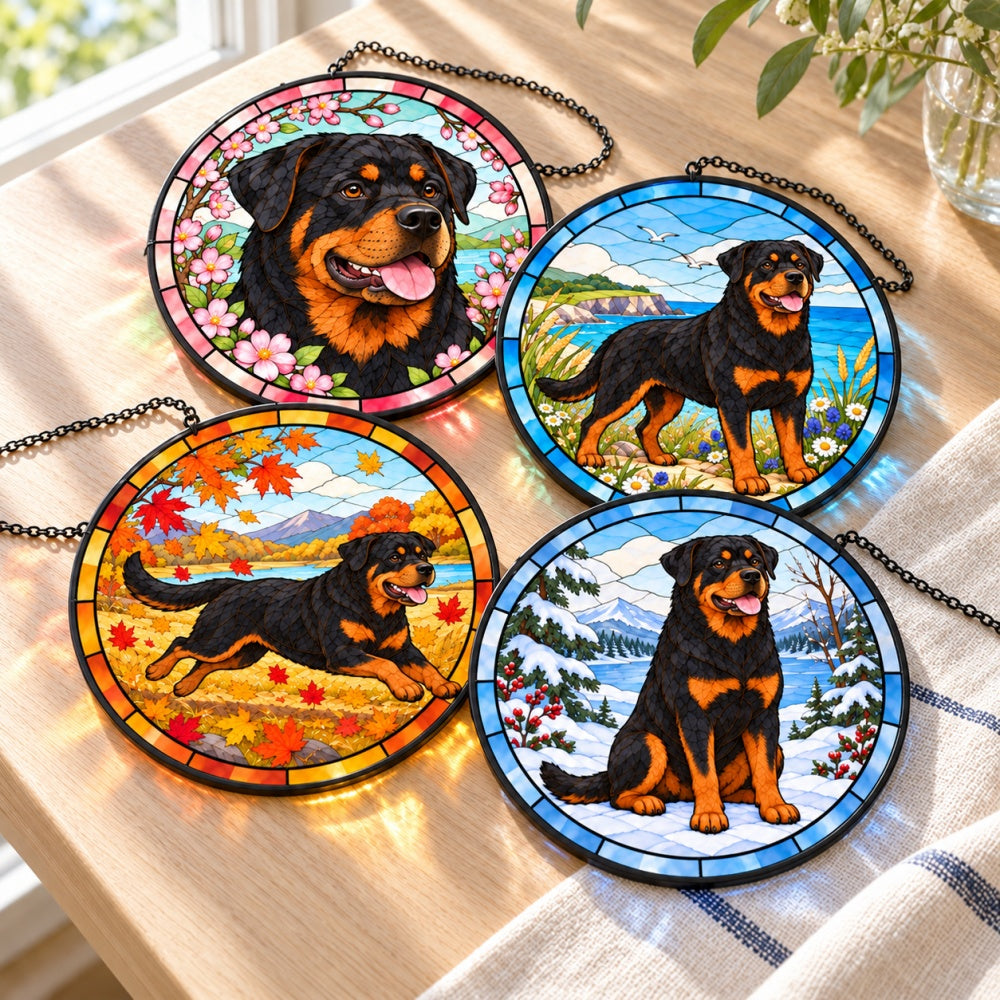 Stained Glass Suncatcher Set of 4 - Rottweiler
