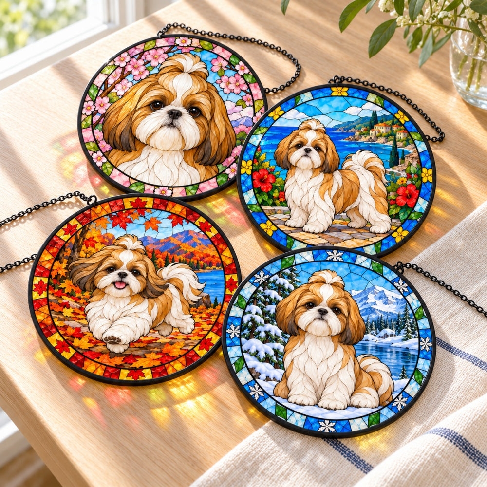 Stained Glass Suncatcher Set of 4 - Shih Tzu