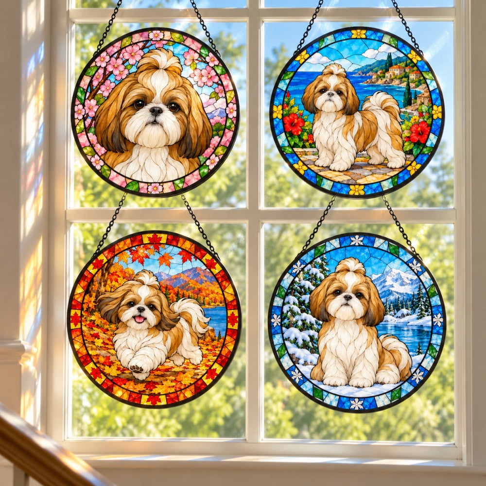 Stained Glass Suncatcher Set of 4 - Shih Tzu