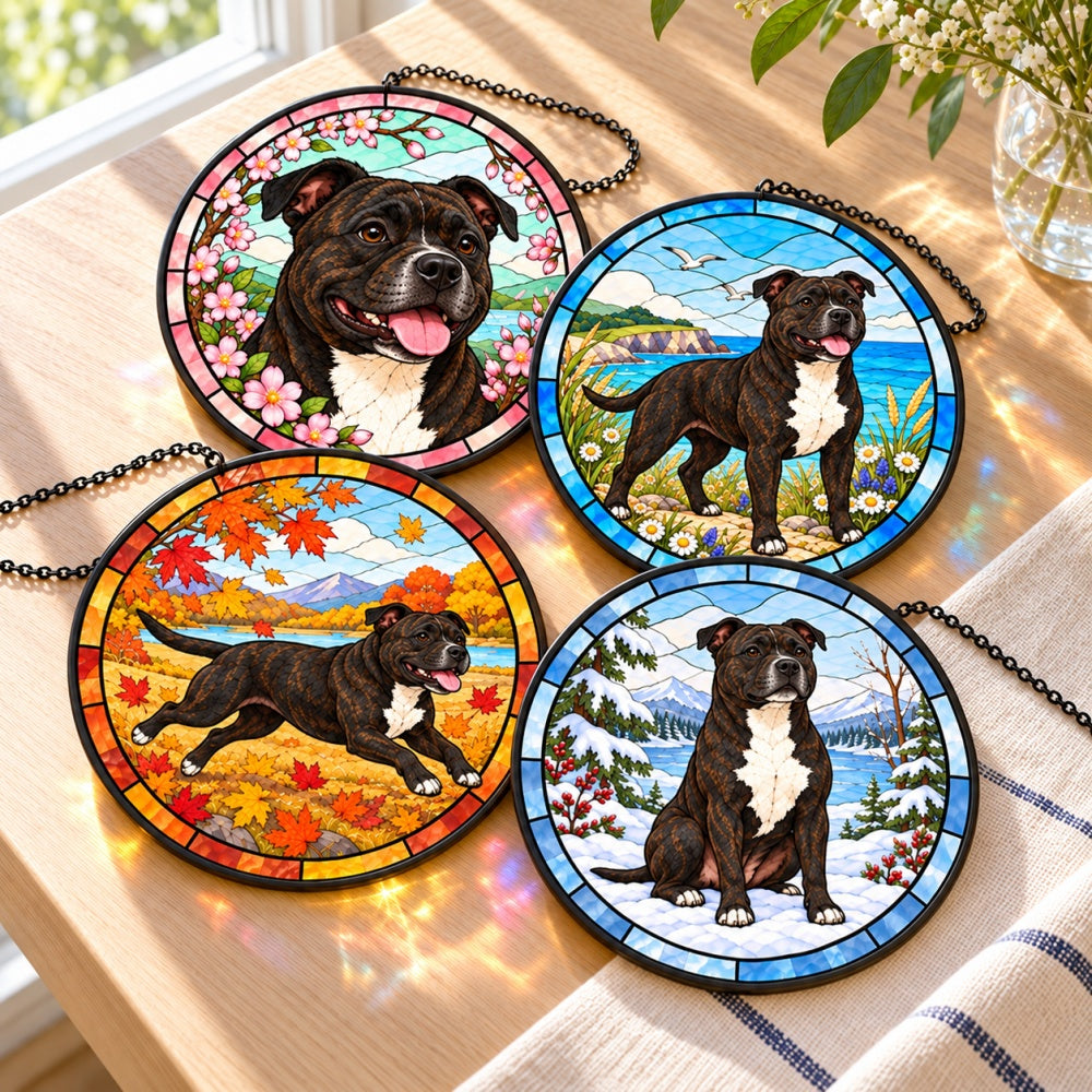 Stained Glass Suncatcher Set of 4 - Staffordshire Bull Terrier