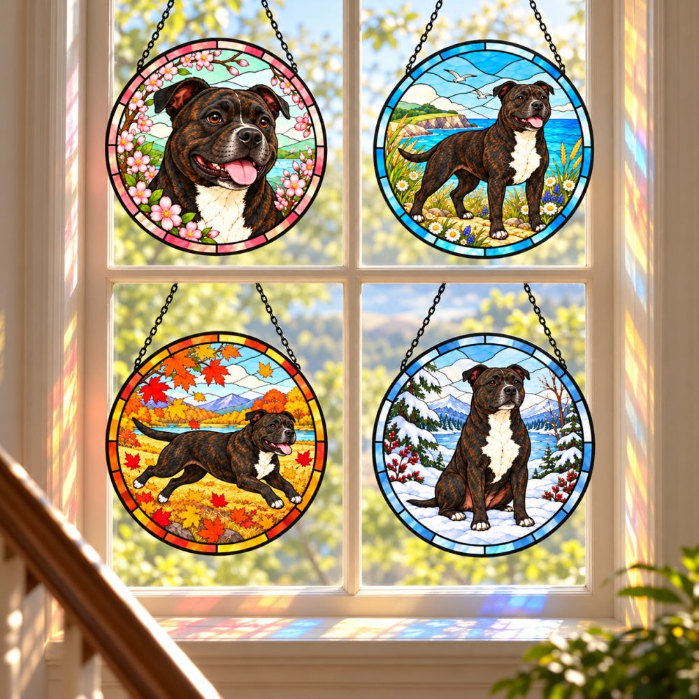 Stained Glass Suncatcher Set of 4 - Staffordshire Bull Terrier