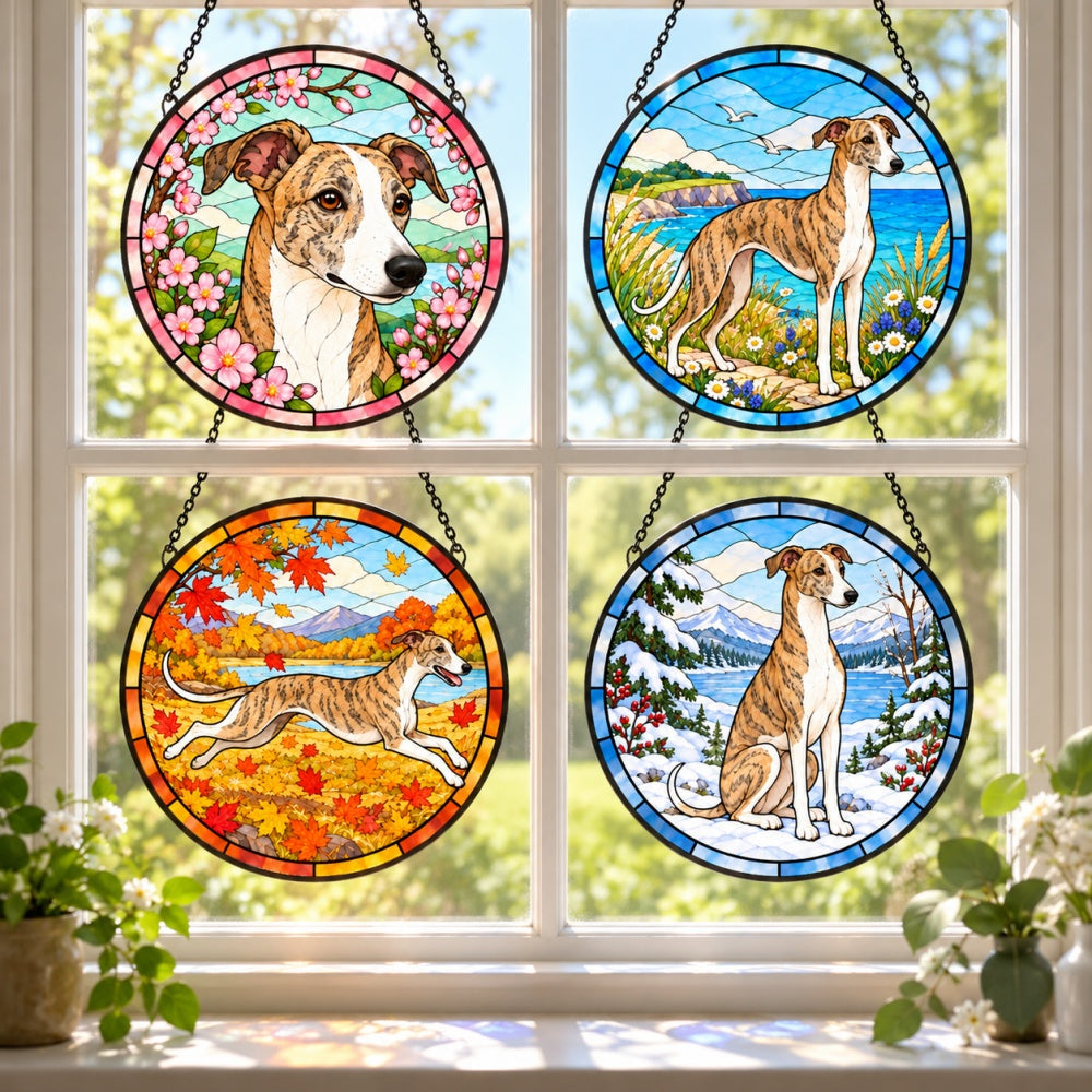 Stained Glass Suncatcher Set of 4 - Whippet