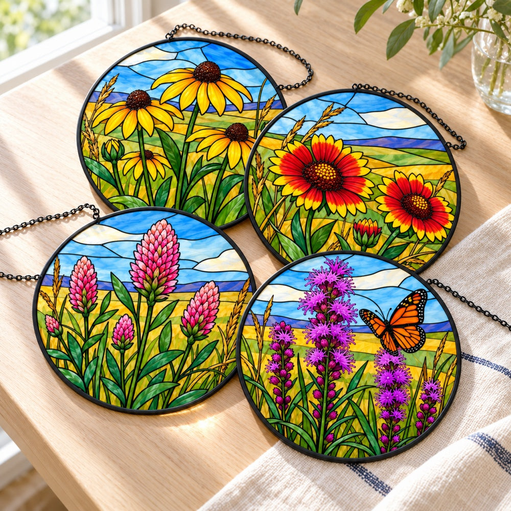 Stained Glass Suncatcher Set of 4 - American Prairie Wildflowers