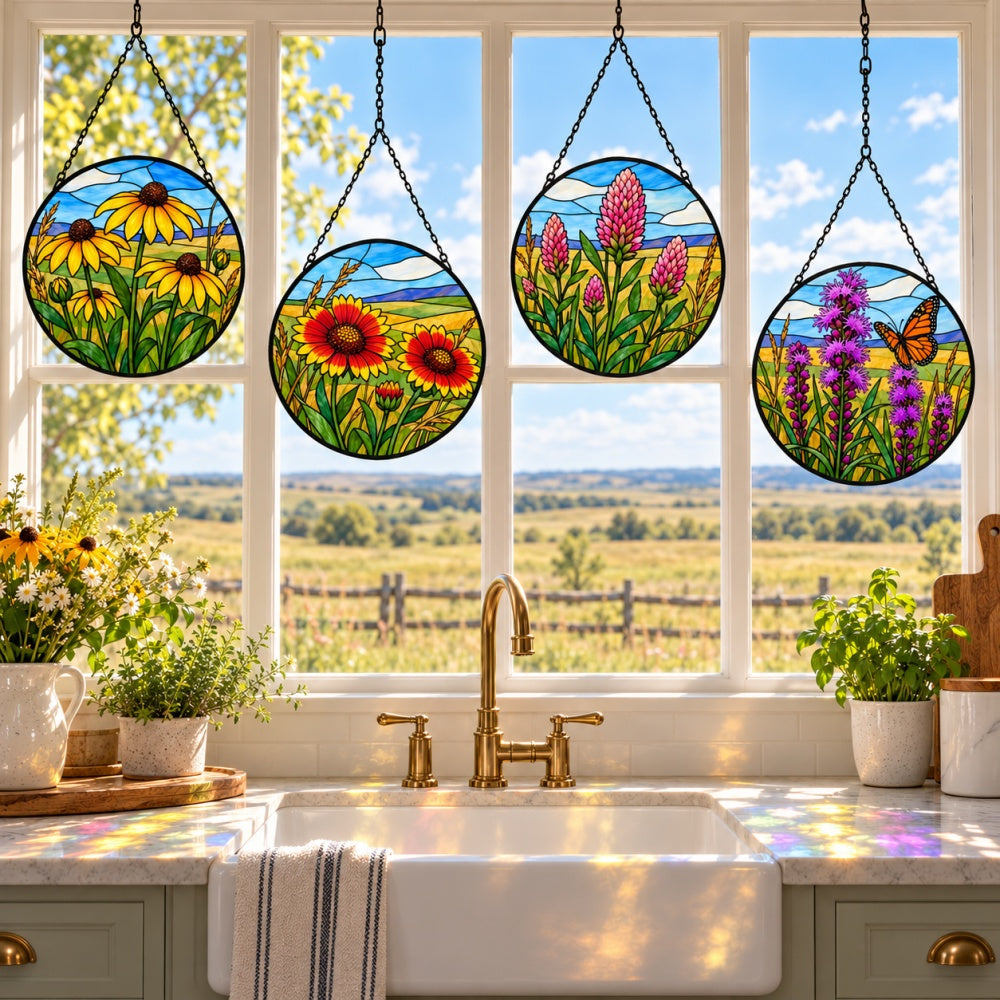 Stained Glass Suncatcher Set of 4 - American Prairie Wildflowers