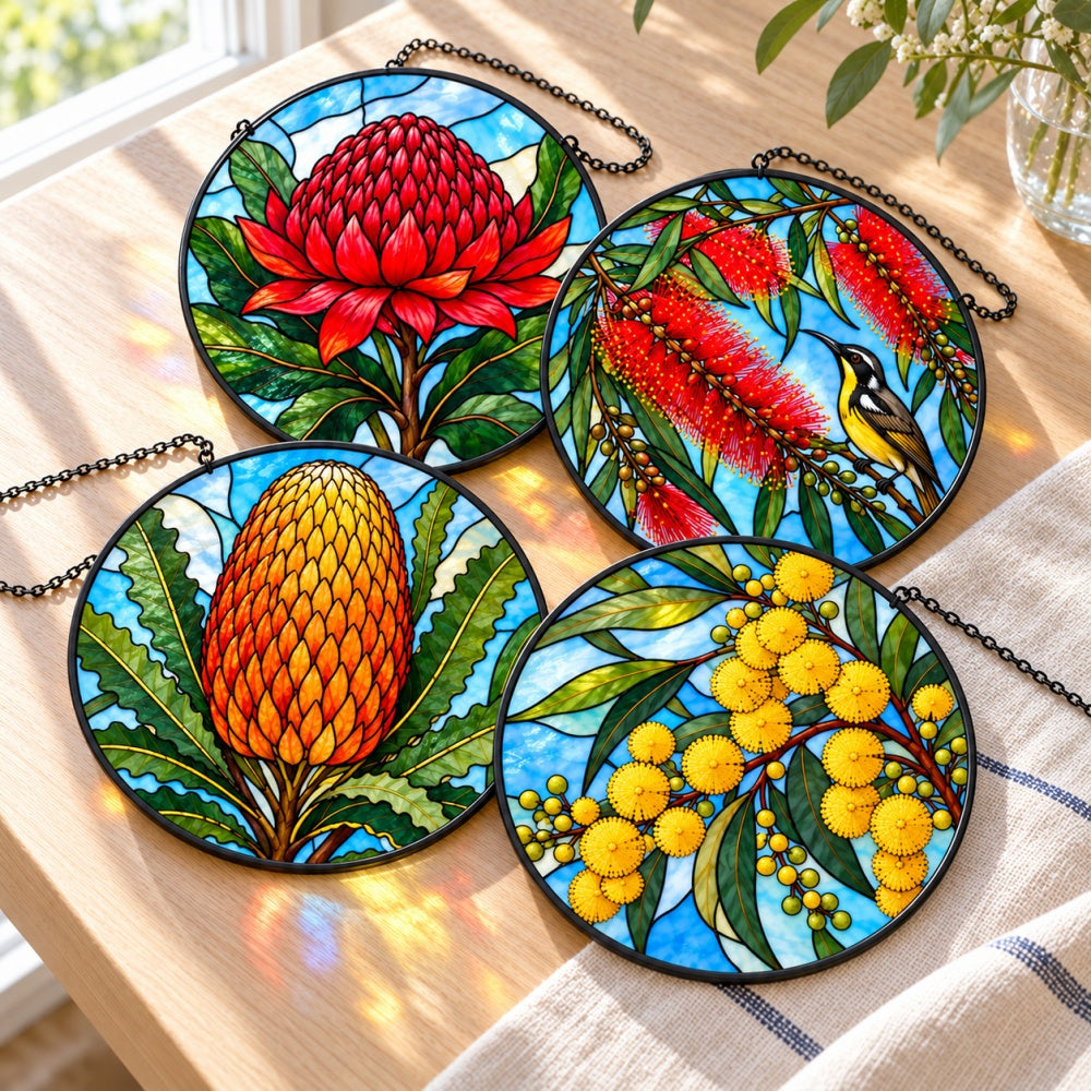 Stained Glass Suncatcher Set of 4 - Australian Native Blooms