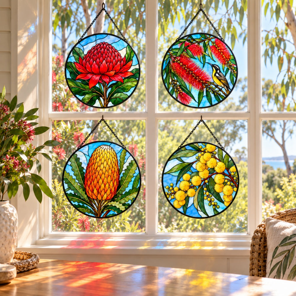 Stained Glass Suncatcher Set of 4 - Australian Native Blooms