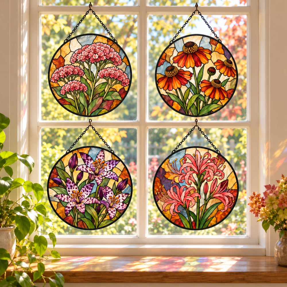 Stained Glass Suncatcher Set of 4 - Autumn Bloom Collection
