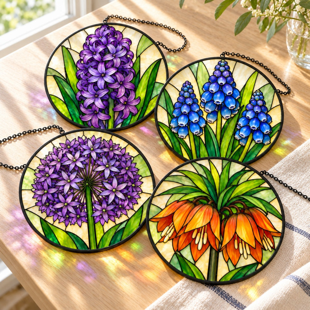 Stained Glass Suncatcher Set of 4 - Cottage Bulb Collection