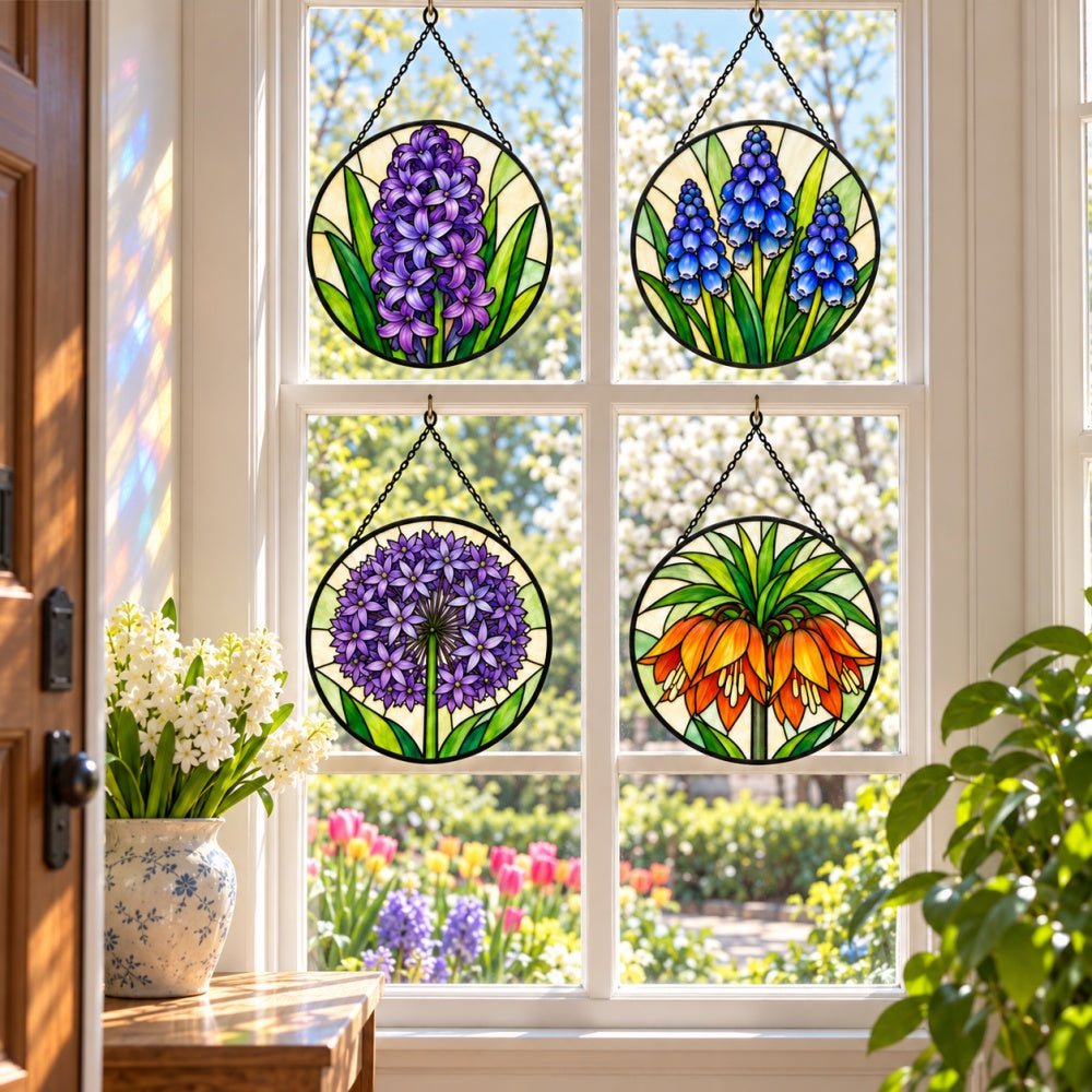 Stained Glass Suncatcher Set of 4 - Cottage Bulb Collection