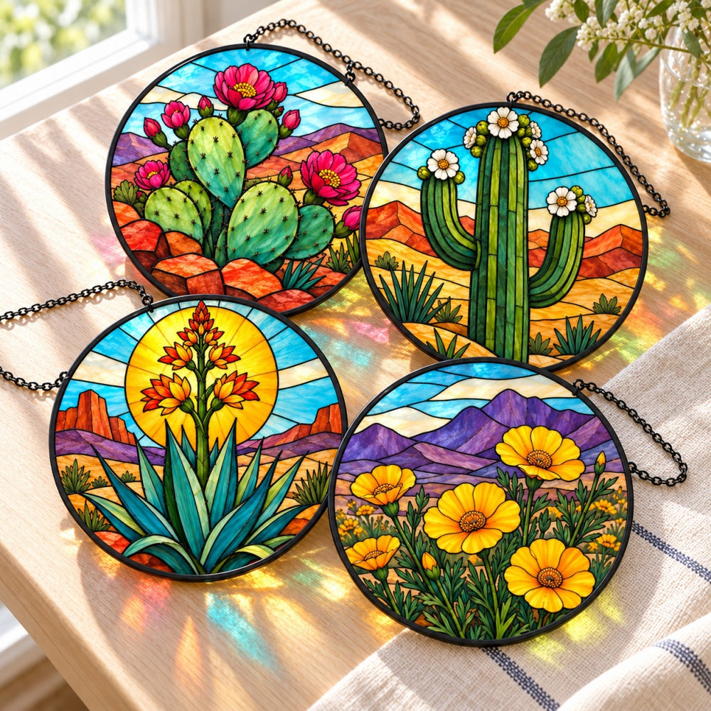 Stained Glass Suncatcher Set of 4 - Desert Bloom Collection
