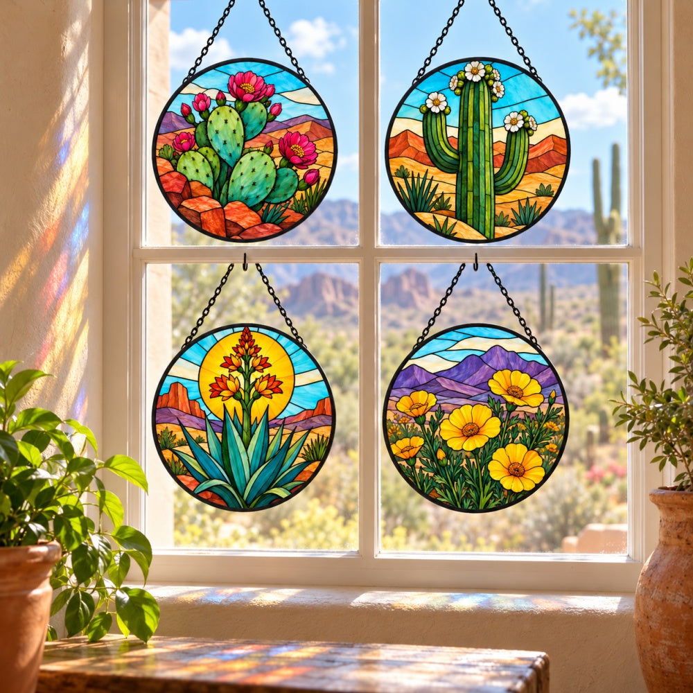 Stained Glass Suncatcher Set of 4 - Desert Bloom Collection