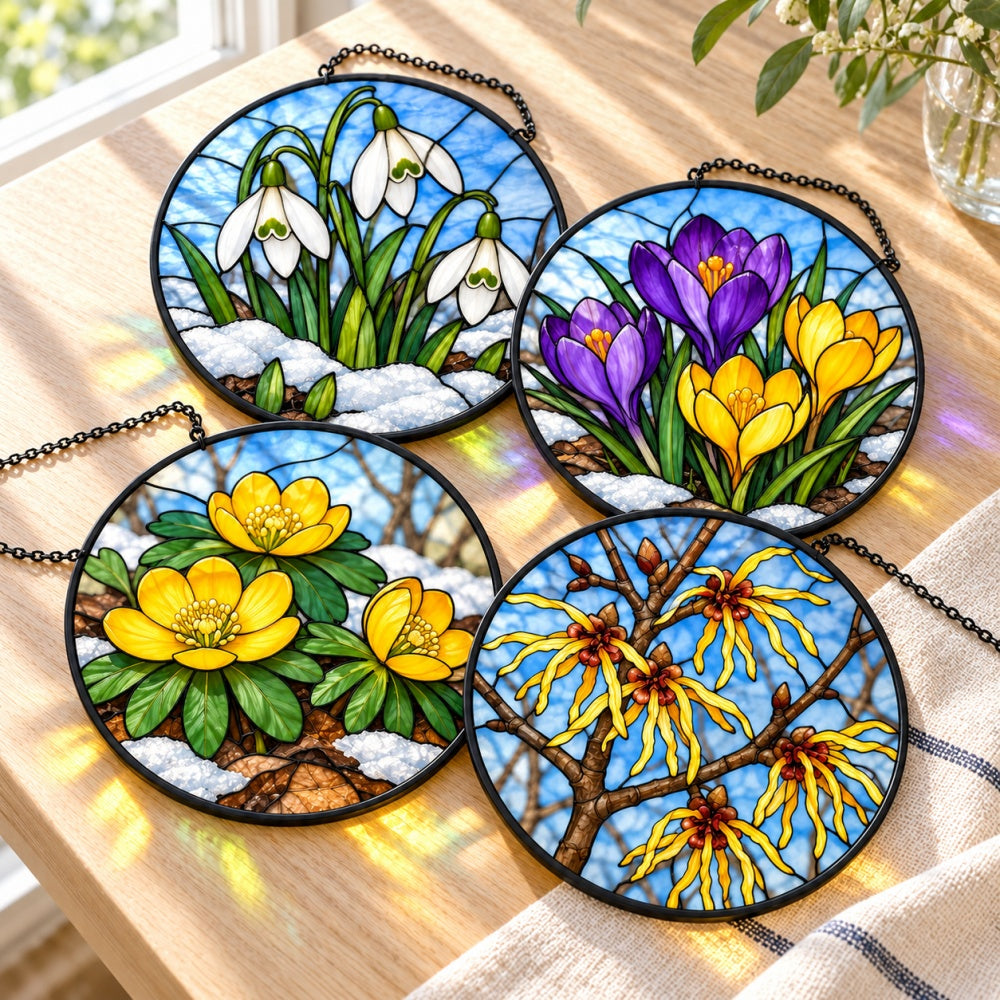 Stained Glass Suncatcher Set of 4 - Early Spring Flowers