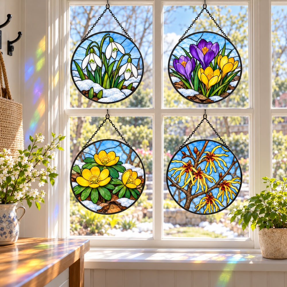 Stained Glass Suncatcher Set of 4 - Early Spring Flowers