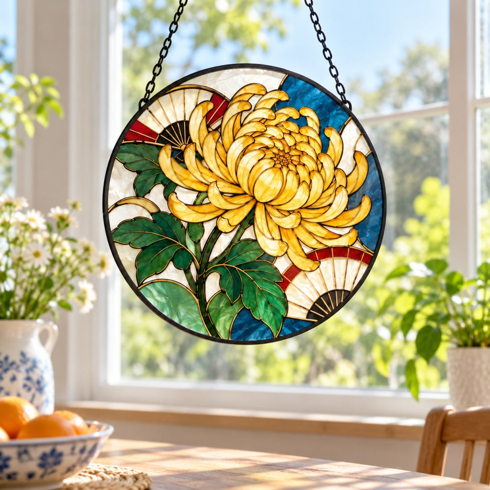 Stained Glass Suncatcher Set of 4 - Eastern Botanical Elegance