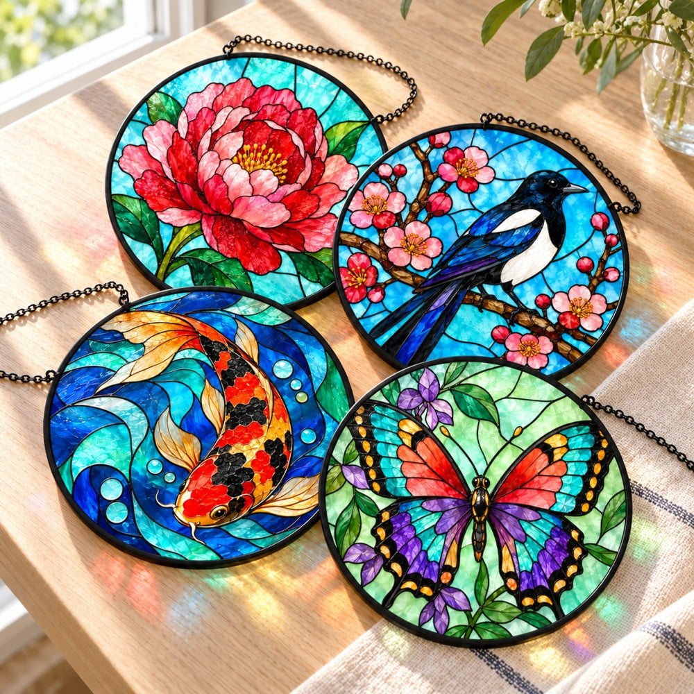 Stained Glass Suncatcher Set of 4 - Eastern Garden Elegance