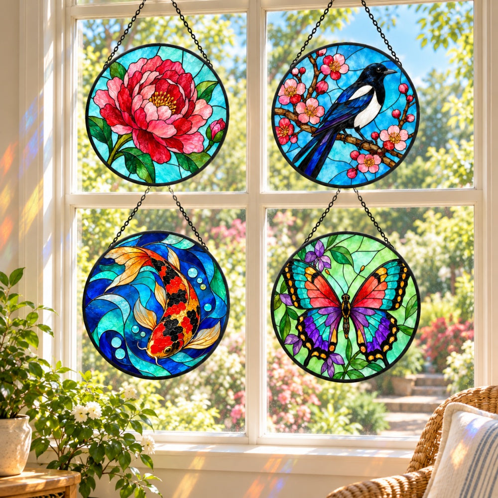 Stained Glass Suncatcher Set of 4 - Eastern Garden Elegance